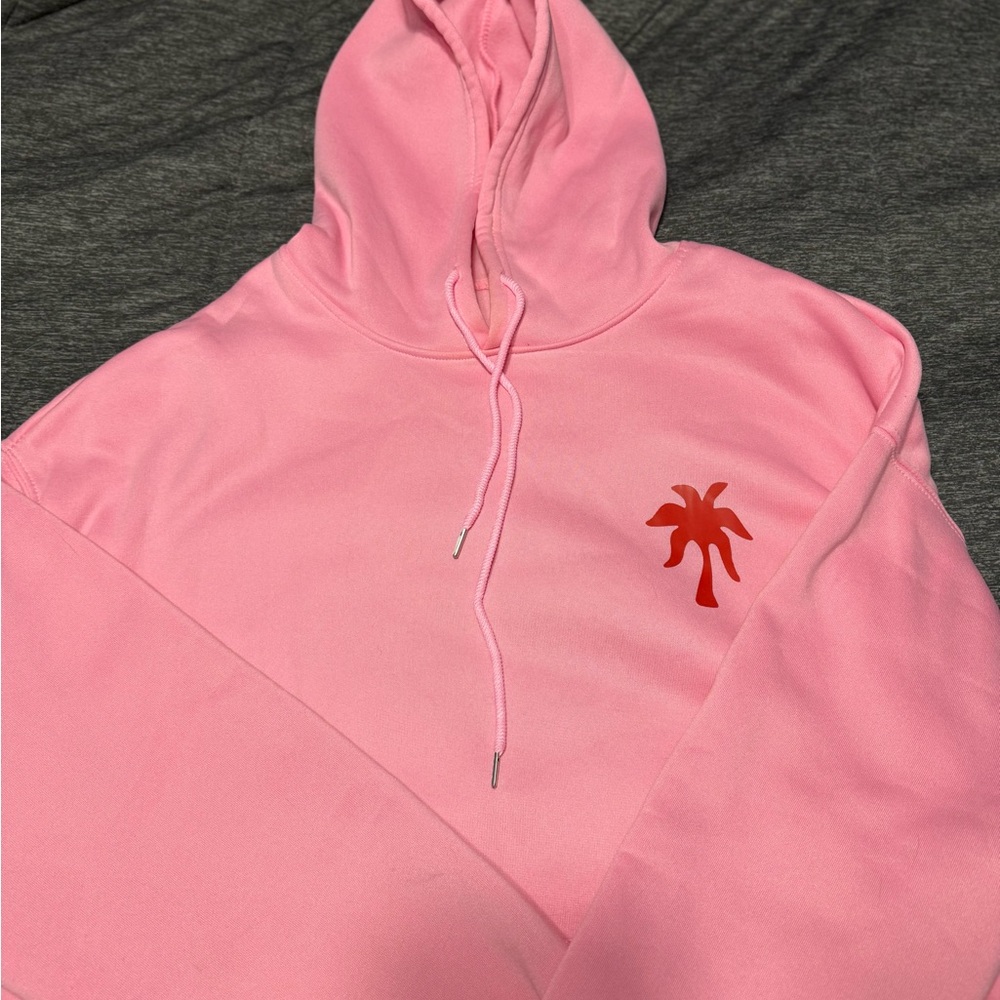 Pink Hoodie with Red Palm Tree Design